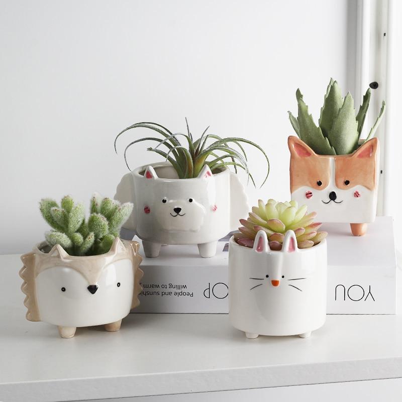 cute pet pots for indoor plans or pet themed pots for succulents: corgi pot, bunny pot, woodland pot